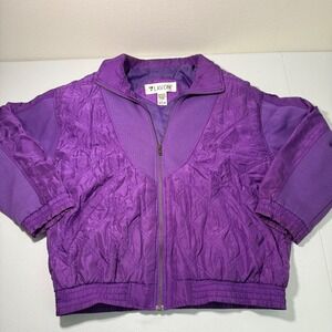 Lavon Women's Purple Quilted Bomber Jacket Vintage Retro Zip Up‎ Style 100% Silk